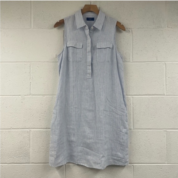 Untuckit Lydia Striped Linen Sleeveless Shirt Dress - Picture 2 of 4